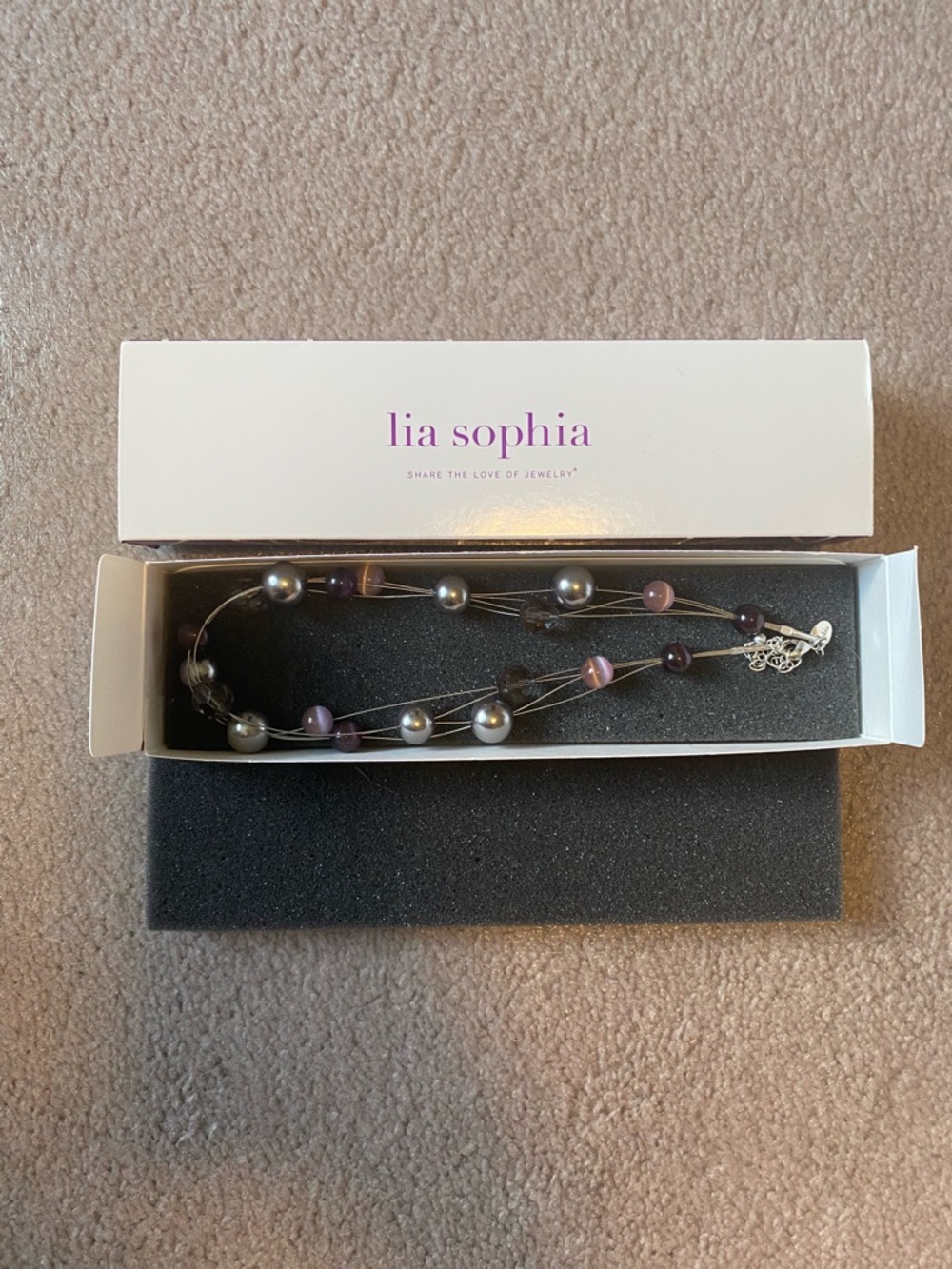 Lia Sophia Layered Silver & Purple Pearl Strand Necklace